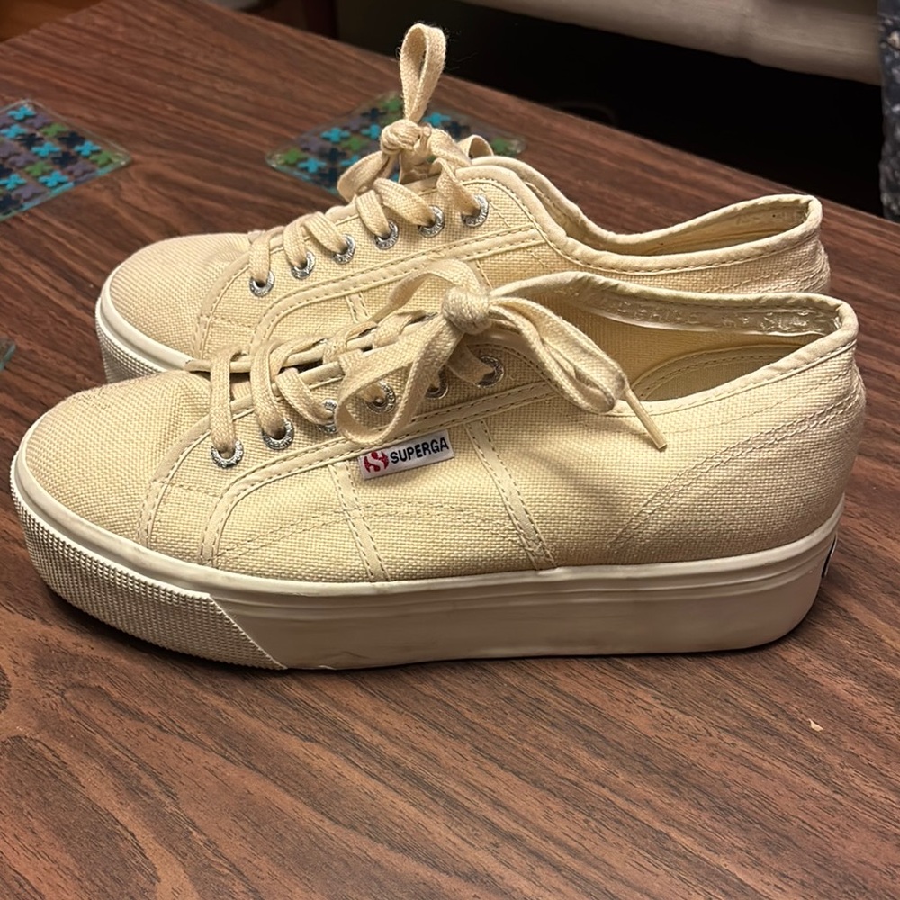 Superga Women's Beige Platform Sneakers